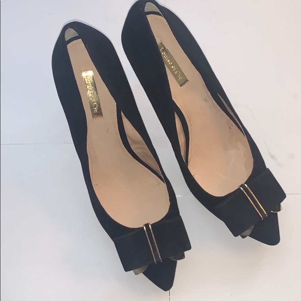 Louise et Cie Jumia Black&Gold Bow suede heels 9.5